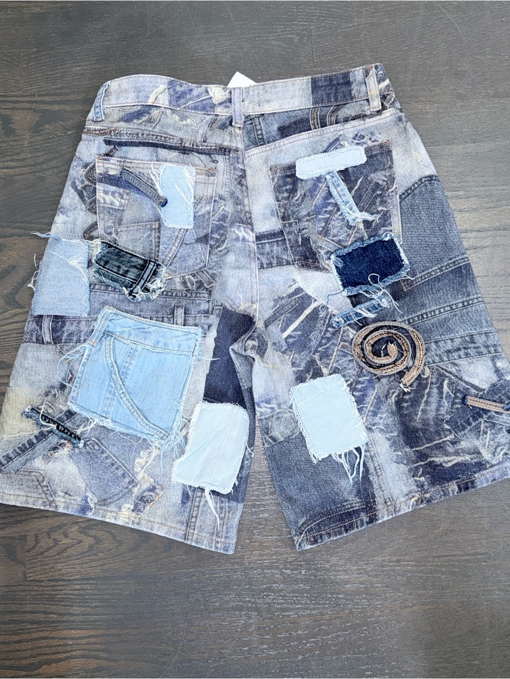AKIRA Patchwork Denim Jean Shorts in Light Blue and Dark Blue - Picture 3 of 9